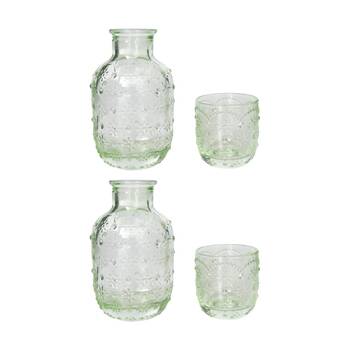 2x 2pc Urban Products Mari Green Glass Vintage Floral Pattern Carafe 19cm