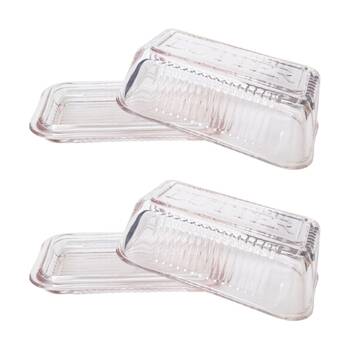 2x Urban Products Mari Butter Dish Pink Glass Set W/ Lid & Ribbed Base 17cm