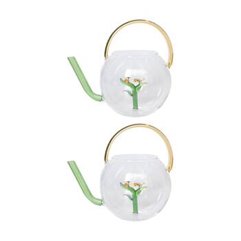 2x Urban Products Bee Flower Watering Can Glass Yellow/Green
