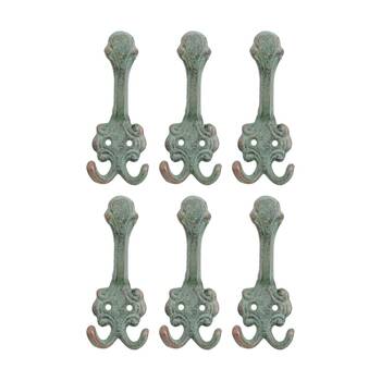 6PK LVD Vintage Cast Iron Green Hook Rustic Home Decoration 5.5x7x14cm