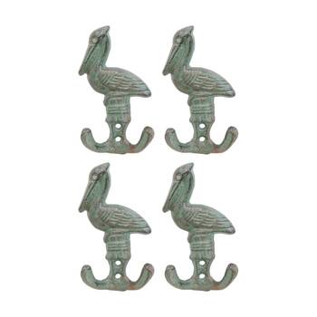 4PK LVD Green Pelican Double Wall Decoration Hook Coastal Home Decor 6.5x3x12cm