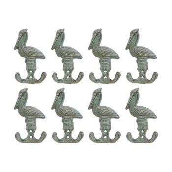8PK LVD Green Pelican Double Wall Decoration Hook Coastal Home Decor 6.5x3x12cm