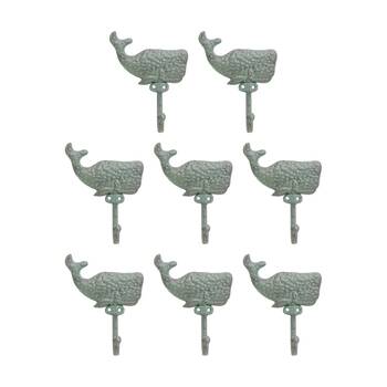 8PK LVD Green Whale Single Wall Decoration Hook Coastal Home Decor 13x4.5x15cm