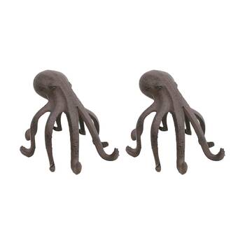 2x LVD Octopus Standing Cast Iron Ornament Indoor/Outdoor Decor 16.5x14.5x14.5cm