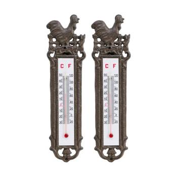 2PK LVD Decorative Bird Cast Iron Thermometer Home Decor 24x6x2cm