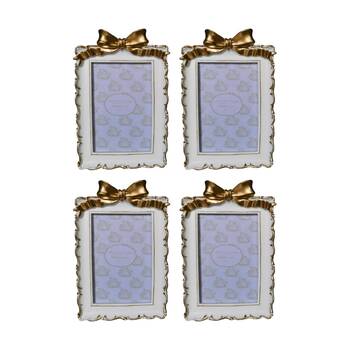 4x Urban Products Lotti Bow White Gold Decorative Photo Frame 4x6inch