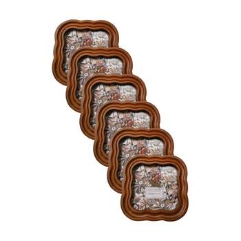 6x Urban Products Darcy Curve Natural Wood Scalloped Edge 4x4inch