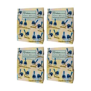 4x 4pc Urban Products Blue Wren Scented Sachets 10g Set Home Fragrance Beige