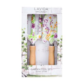 2pc LVD Outdoor Gardening/Planting Wood/Steel Trowel & Fork Tool Set Florals