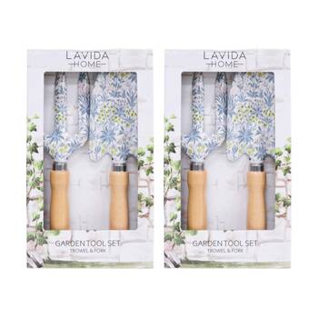 2x 2pc LVD Outdoor Gardening/Planting Wood/Steel Trowel & Fork Tool Set Palmier