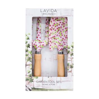 2pc LVD Outdoor Yard Gardening/Planting Wood/Steel Trowel & Fork Tool Set Daisy