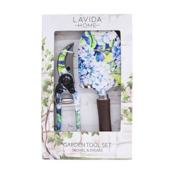 2pc LVD Outdoor Yard Gardening/Planting Trowel & Secateurs Tool Set Hydrangea