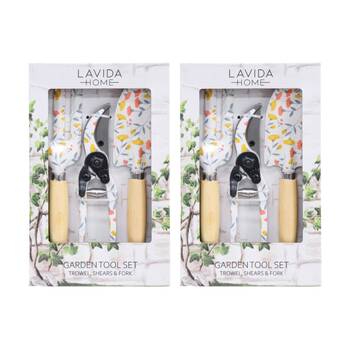 2x 3pc LVD Outdoor Gardening/Planting Trowel Secateurs & Fork Tool Set Delilah