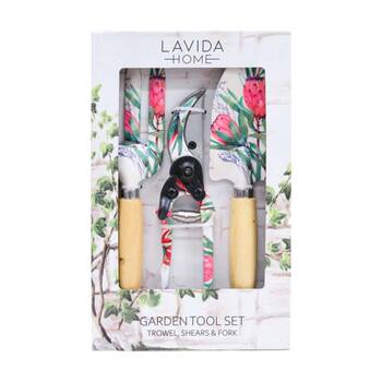 3pc LVD Outdoor Yard Gardening/Planting Trowel Secateurs & Fork Tool Set Natives
