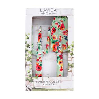 2pc LVD Outdoor Gardening/Planting Aluminium Trowel & Fork Tool Set Florals
