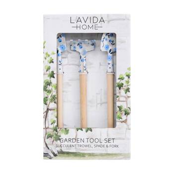 LVD Mini Trowel Spade & Fork Garden Tool Set Petite Blue Floral