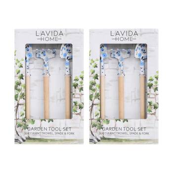 2PK LVD Mini Trowel Spade & Fork Garden Tool Set Petite Blue Floral