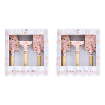 2PK LVD Kids Regular/Square Shovel & Rake Garden Tool Set Pink Bees Floral