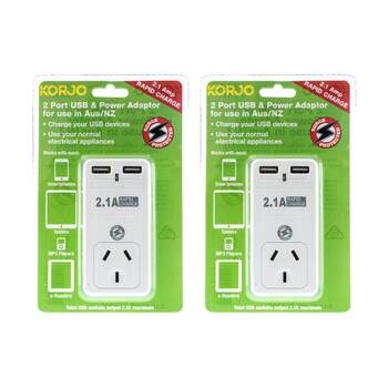 2PK Korjo 2 Port USB And Power Adaptor Australia Only Charging Adapter