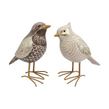 2pc LVD Gold Wings Small Birds Resin Sculpture Set Home Decor 16x12x7.5cm 
