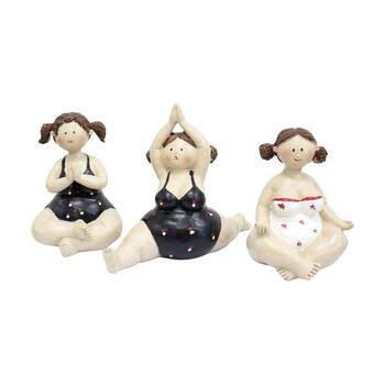 3pc LVD Floral Detail Yoga Ladies Resin Figurine Set Home Decor 18x14x7cm