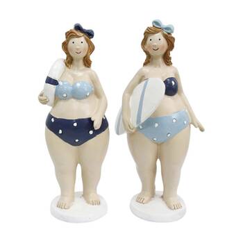 2pc LVD Playful Ladies Surfing Resin Figurine Set Home Decor 18.5x8.5x8cm
