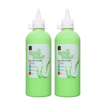 2PK Educational Colours UV Glow Fluorescent Acrylic Paint Green 500ml 3y+