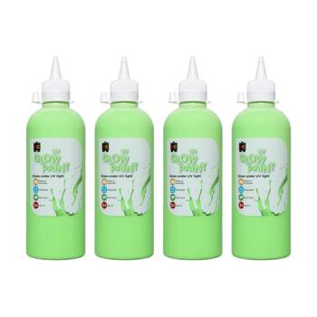 4PK Educational Colours UV Glow Fluorescent Acrylic Paint Green 500ml 3y+