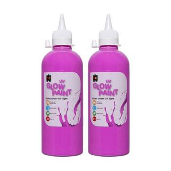 2PK Educational Colours UV Glow Fluorescent Acrylic Paint Magenta 500ml 3y+