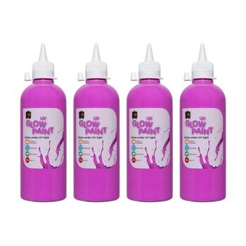 4PK Educational Colours UV Glow Fluorescent Acrylic Paint Magenta 500ml 3y+