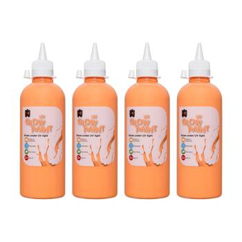 4PK Educational Colours UV Glow Fluorescent Acrylic Paint Orange 500ml 3y+