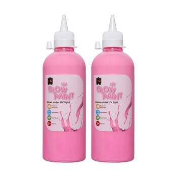 2PK Educational Colours UV Glow Fluorescent Acrylic Paint Pink 500ml 3y+