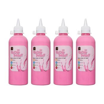 4PK Educational Colours UV Glow Fluorescent Acrylic Paint Pink 500ml 3y+
