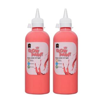 2PK Educational Colours UV Glow Fluorescent Acrylic Paint Scarlet 500ml 3y+