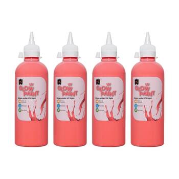 4PK Educational Colours UV Glow Fluorescent Acrylic Paint Scarlet 500ml 3y+