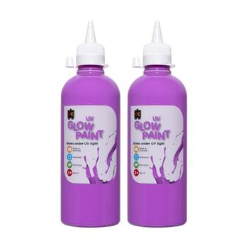 2PK Educational Colours UV Glow Fluorescent Acrylic Paint Violet 500ml 3y+