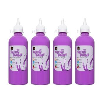 4PK Educational Colours UV Glow Fluorescent Acrylic Paint Violet 500ml 3y+
