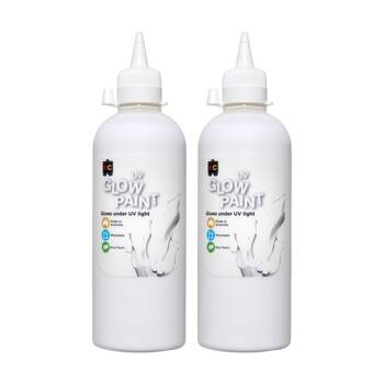 2PK Educational Colours UV Glow Fluorescent Acrylic Paint White 500ml 3y+