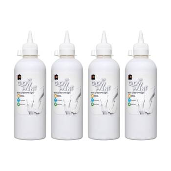 4PK Educational Colours UV Glow Fluorescent Acrylic Paint White 500ml 3y+