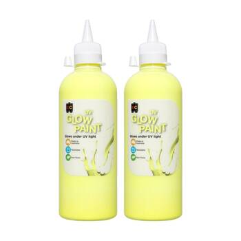 2PK Educational Colours UV Glow Fluorescent Acrylic Paint Yellow 500ml 3y+