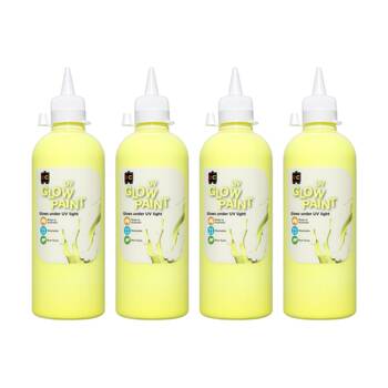 4PK Educational Colours UV Glow Fluorescent Acrylic Paint Yellow 500ml 3y+