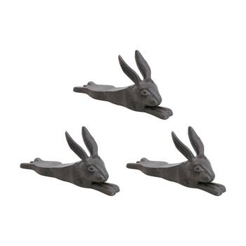 3PK LVD Cast Iron Long Rabbit Wedge Door Stopper Home Decor 20x12x12cm