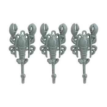 3PK LVD Green Lobster Wall Decoration Hook Coastal Home Decor 9x4.5x20cm