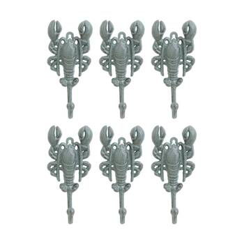 6PK LVD Green Lobster Single Wall Decoration Hook Coastal Home Decor 9x4.5x20cm