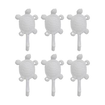 6PK LVD White Turtle Wall Decoration Hook Coastal Home Decor 8x4.5x14cm