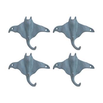 4PK LVD Blue Stingray Wall Decoration Hook Coastal Home Decor 16x3x13cm