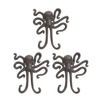 3PK LVD Double Octopus Wall Decoration Hook Coastal Home Decor 13.5x3x15.5cm