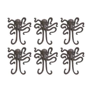 6PK LVD Double Octopus Wall Decoration Hook Coastal Home Decor 13.5x3x15.5cm