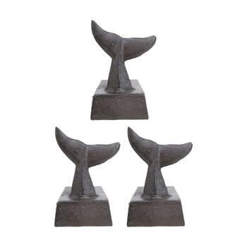 3PK LVD Coastal Cast Iron Whale Tail Heavy Door Stopper Home Decor 19x18x15cm