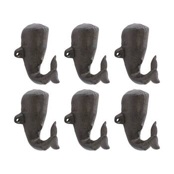 6PK LVD Single Whale Wall Decoration Hook Coastal Home Decor 10x6x9.5cm